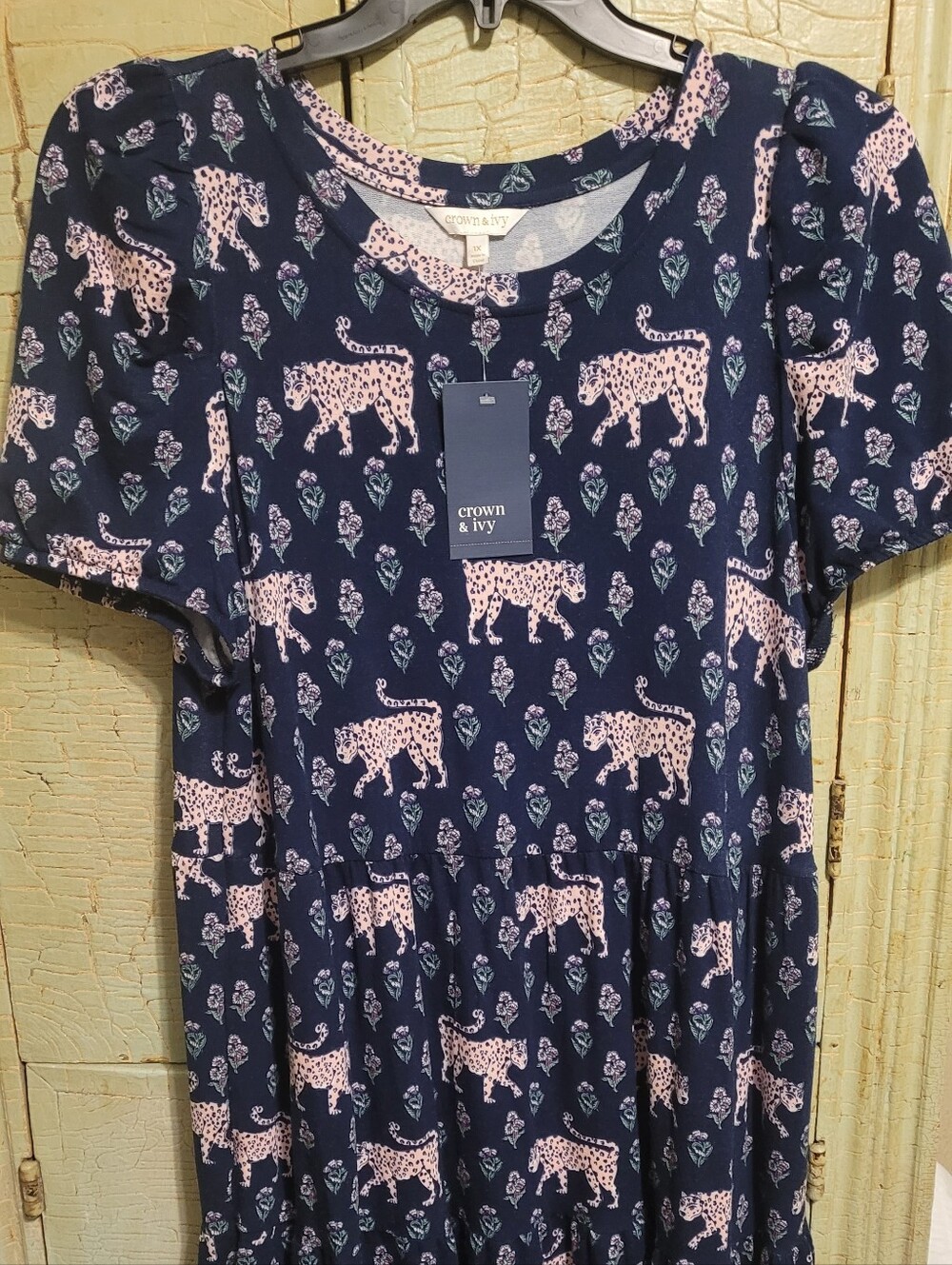 crown & ivy Navy Maxi Dress with Pink Leopard Print